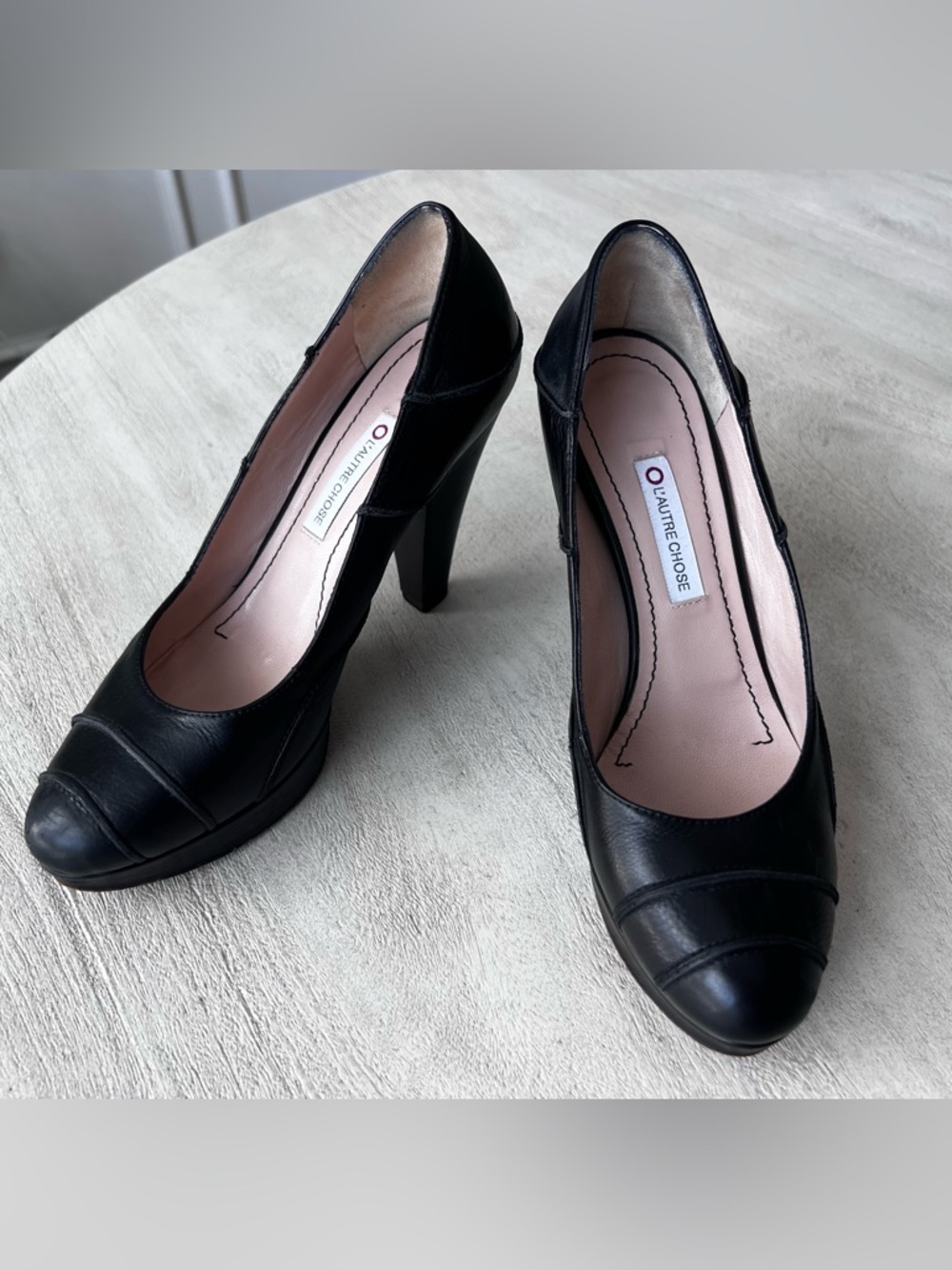 L'autre Chose Black Leather‎ Pumps Heels Womens EU 37